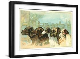 Trade Card with the Profiles of Five Different Dog Breeds-null-Framed Giclee Print