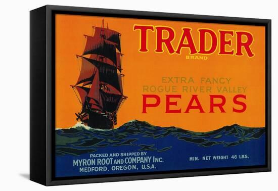 Trader Pear Crate Label - Medford, OR-Lantern Press-Framed Stretched Canvas