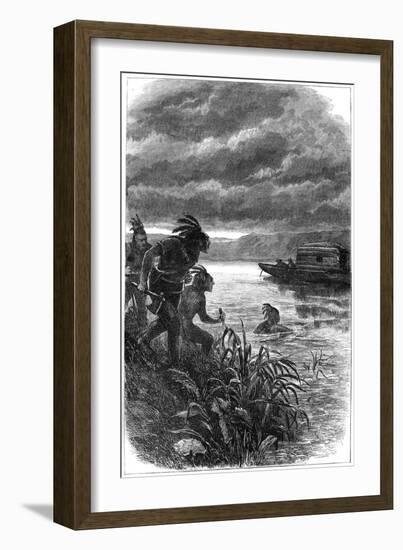 Traders on the Ohio River Attacked by Native Americans, 18th Century-null-Framed Giclee Print