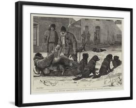 Trading in British America, Arrival of a Dog-Sleigh at Winnipeg Manitoba-Samuel Edmund Waller-Framed Giclee Print