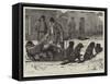 Trading in British America, Arrival of a Dog-Sleigh at Winnipeg Manitoba-Samuel Edmund Waller-Framed Stretched Canvas