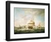 Trading Ship and a Royal Yacht Beaten in the Wind, off the Coast of Dover (England). Oil on Canvas,-Charles Brooking-Framed Giclee Print