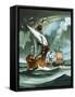 Trading Ships with Teutonic Knights Aboard Closing in on a Pirate Vessal-Dan Escott-Framed Stretched Canvas