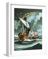 Trading Ships with Teutonic Knights Aboard Closing in on a Pirate Vessal-Dan Escott-Framed Giclee Print