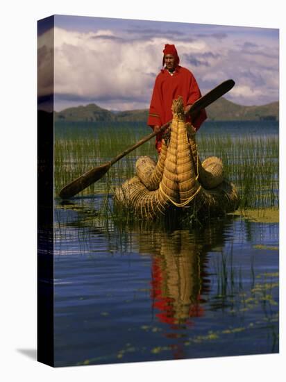 Traditiona Totora Reed Boat & Aymara, Lake Titicaca, Bolivia / Peru, South America-Pete Oxford-Stretched Canvas