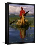 Traditiona Totora Reed Boat & Aymara, Lake Titicaca, Bolivia / Peru, South America-Pete Oxford-Framed Stretched Canvas