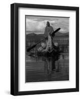 Traditiona Totora Reed Boat & Aymara, Lake Titicaca, Bolivia / Peru, South America-Pete Oxford-Framed Premium Photographic Print