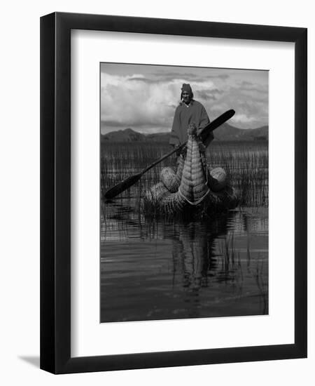 Traditiona Totora Reed Boat & Aymara, Lake Titicaca, Bolivia / Peru, South America-Pete Oxford-Framed Premium Photographic Print