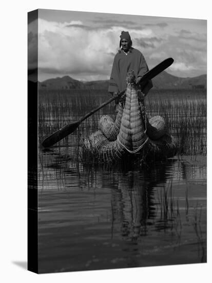 Traditiona Totora Reed Boat & Aymara, Lake Titicaca, Bolivia / Peru, South America-Pete Oxford-Stretched Canvas