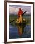 Traditiona Totora Reed Boat & Aymara, Lake Titicaca, Bolivia / Peru, South America-Pete Oxford-Framed Photographic Print