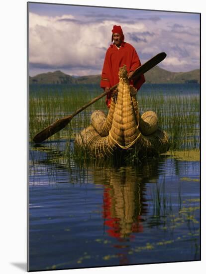 Traditiona Totora Reed Boat & Aymara, Lake Titicaca, Bolivia / Peru, South America-Pete Oxford-Mounted Photographic Print