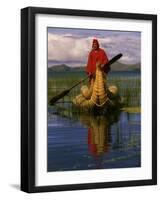 Traditiona Totora Reed Boat & Aymara, Lake Titicaca, Bolivia / Peru, South America-Pete Oxford-Framed Photographic Print