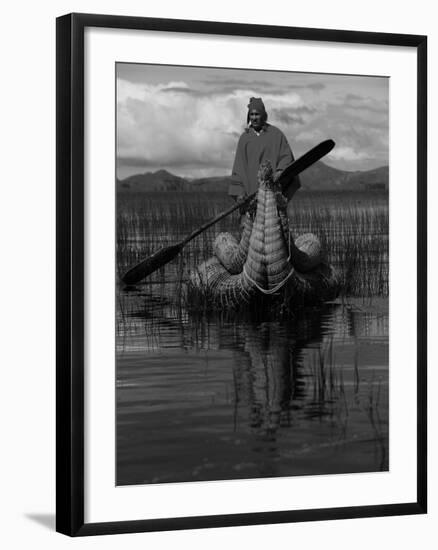 Traditiona Totora Reed Boat & Aymara, Lake Titicaca, Bolivia / Peru, South America-Pete Oxford-Framed Photographic Print