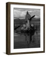 Traditiona Totora Reed Boat & Aymara, Lake Titicaca, Bolivia / Peru, South America-Pete Oxford-Framed Photographic Print