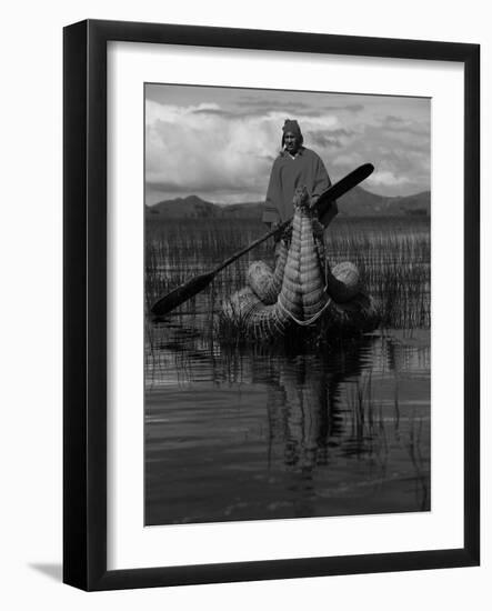 Traditiona Totora Reed Boat & Aymara, Lake Titicaca, Bolivia / Peru, South America-Pete Oxford-Framed Photographic Print