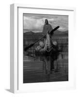 Traditiona Totora Reed Boat & Aymara, Lake Titicaca, Bolivia / Peru, South America-Pete Oxford-Framed Photographic Print