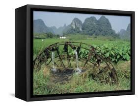 Traditional Bamboo Waterwheel, Guilin, China, Asia-Gina Corrigan-Framed Stretched Canvas