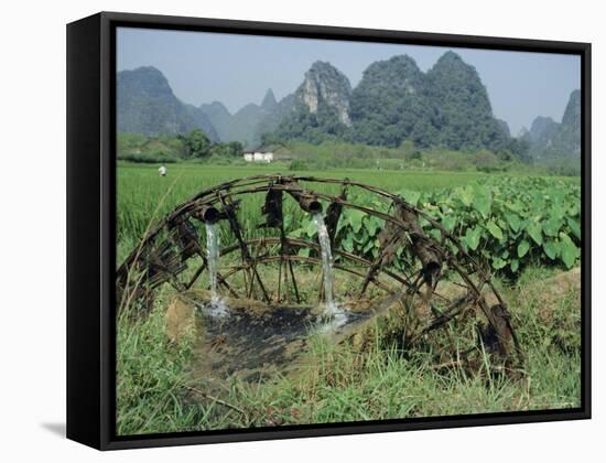 Traditional Bamboo Waterwheel, Guilin, China, Asia-Gina Corrigan-Framed Stretched Canvas