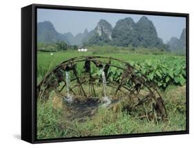Traditional Bamboo Waterwheel, Guilin, China, Asia-Gina Corrigan-Framed Stretched Canvas