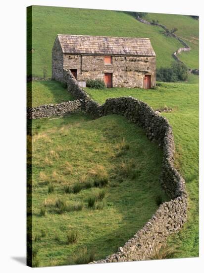 Traditional Barn in Upper Swaledale, Yorkshire Dales National Park, Yorkshire, England, UK-Patrick Dieudonne-Stretched Canvas