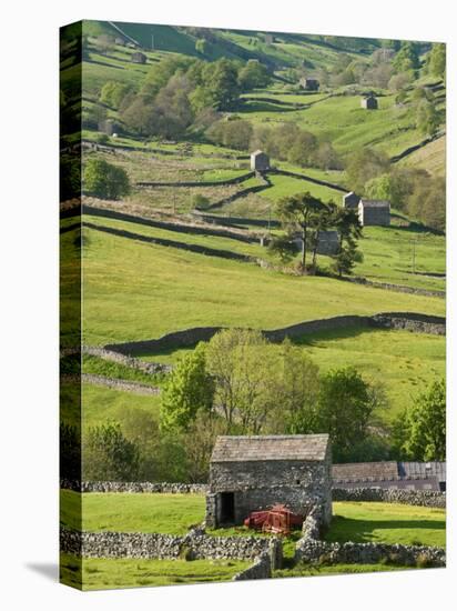 Traditional Barns and Dry Stone Walls in Swaledale, Yorkshire Dales National Park, England-John Woodworth-Stretched Canvas