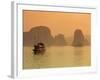 Traditional Boat Sailing Through Limestone Archipelago at Sunset, Ha Long Bay, UNESCO World Heritag-Stuart Black-Framed Photographic Print