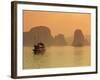 Traditional Boat Sailing Through Limestone Archipelago at Sunset, Ha Long Bay, UNESCO World Heritag-Stuart Black-Framed Photographic Print