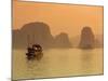 Traditional Boat Sailing Through Limestone Archipelago at Sunset, Ha Long Bay, UNESCO World Heritag-Stuart Black-Mounted Photographic Print