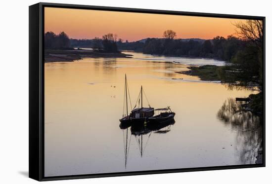 Traditional boats on Loire River, Chouze-sur-Loire, UNESCO World Heritage Site, Indre et loire, Loi-Nathalie Cuvelier-Framed Stretched Canvas