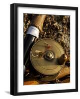 Traditional Brass Fishing Reel Fitted to a Split-Cane Fly Rod with Trout Fishing Flies, UK-John Warburton-lee-Framed Photographic Print