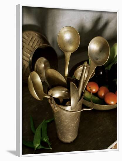 Traditional Brass Kitchen Utensils in a Home, Amber, Near Jaipur, Rajasthan State, India-John Henry Claude Wilson-Framed Photographic Print