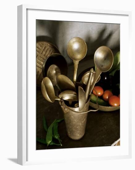 Traditional Brass Kitchen Utensils in a Home, Amber, Near Jaipur, Rajasthan State, India-John Henry Claude Wilson-Framed Photographic Print