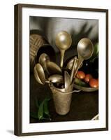 Traditional Brass Kitchen Utensils in a Home, Amber, Near Jaipur, Rajasthan State, India-John Henry Claude Wilson-Framed Photographic Print