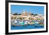 Traditional brightly painted fishing boats in the harbour at Marsaxlokk, Malta, Mediterranean, Euro-Martin Child-Framed Photographic Print