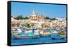Traditional brightly painted fishing boats in the harbour at Marsaxlokk, Malta, Mediterranean, Euro-Martin Child-Framed Stretched Canvas