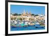 Traditional brightly painted fishing boats in the harbour at Marsaxlokk, Malta, Mediterranean, Euro-Martin Child-Framed Photographic Print