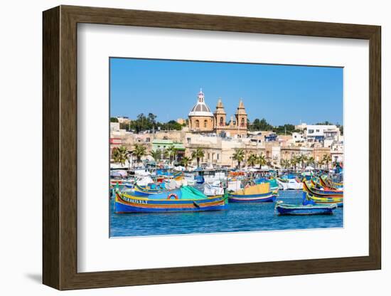 Traditional brightly painted fishing boats in the harbour at Marsaxlokk, Malta, Mediterranean, Euro-Martin Child-Framed Photographic Print