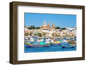 Traditional brightly painted fishing boats in the harbour at Marsaxlokk, Malta, Mediterranean, Euro-Martin Child-Framed Photographic Print