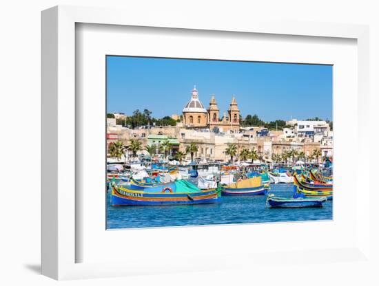 Traditional brightly painted fishing boats in the harbour at Marsaxlokk, Malta, Mediterranean, Euro-Martin Child-Framed Photographic Print