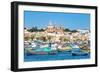 Traditional brightly painted fishing boats in the harbour at Marsaxlokk, Malta, Mediterranean, Euro-Martin Child-Framed Photographic Print