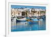 Traditional brightly painted fishing boats in the harbour at Marsaxlokk, Malta, Mediterranean, Euro-Martin Child-Framed Photographic Print