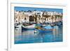 Traditional brightly painted fishing boats in the harbour at Marsaxlokk, Malta, Mediterranean, Euro-Martin Child-Framed Photographic Print