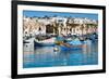 Traditional brightly painted fishing boats in the harbour at Marsaxlokk, Malta, Mediterranean, Euro-Martin Child-Framed Photographic Print