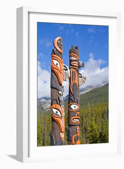 Traditional Canadian Native Totem Poles at Sunwapta Falls Resort-Neale Clark-Framed Photographic Print