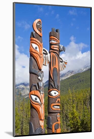 Traditional Canadian Native Totem Poles at Sunwapta Falls Resort-Neale Clark-Mounted Photographic Print