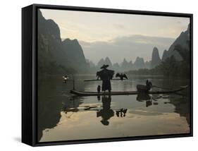 Traditional Chinese Fisherman with Cormorants, Li River, Guilin, China-Adam Jones-Framed Stretched Canvas