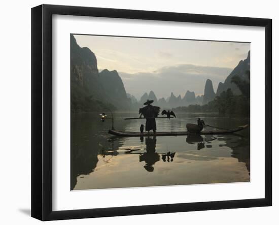 Traditional Chinese Fisherman with Cormorants, Li River, Guilin, China-Adam Jones-Framed Photographic Print