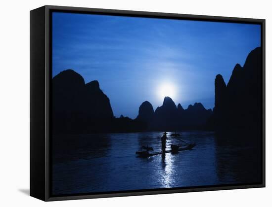Traditional Chinese Fisherman with Cormorants, Li River, Guilin, China-Adam Jones-Framed Stretched Canvas