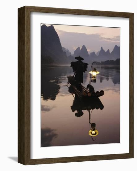 Traditional Chinese Fisherman with Cormorants, Li River, Guilin, China-Adam Jones-Framed Photographic Print