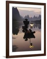 Traditional Chinese Fisherman with Cormorants, Li River, Guilin, China-Adam Jones-Framed Photographic Print